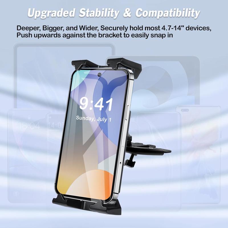 360° Rotatable CD Port Car Phone Holder, Durable & Stable Phone Holder for Car, Universal Car Phone Holder Mount for CD Player Slot, Compatible with 4.7-14 Inch Smartphones & Tablets 3
