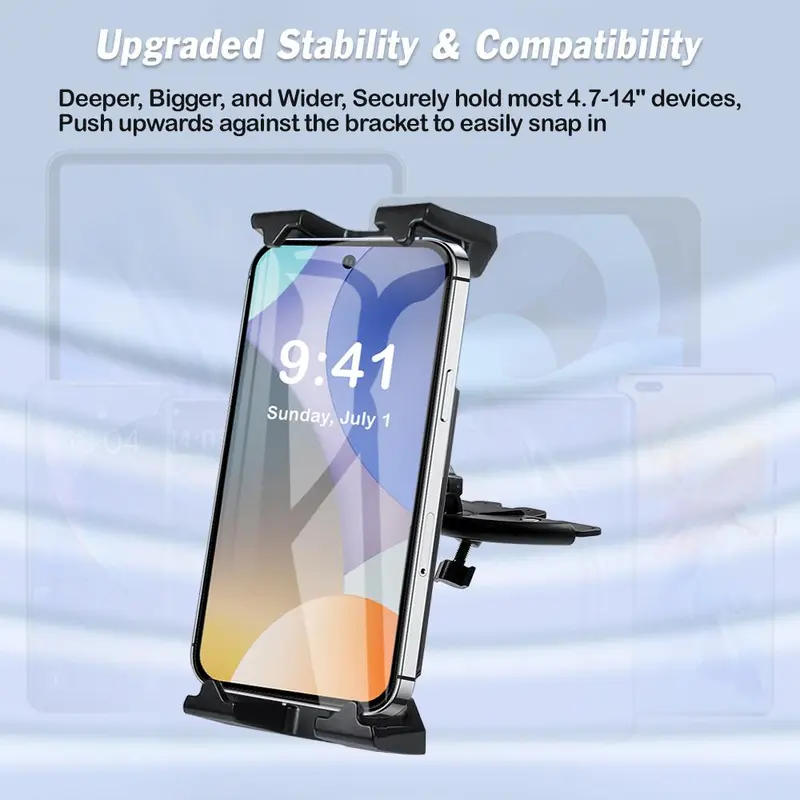 360° Rotatable CD Port Car Phone Holder, Durable & Stable Phone Holder for Car, Universal Car Phone Holder Mount for CD Player Slot, Compatible with 4.7-14 Inch Smartphones & Tablets 2