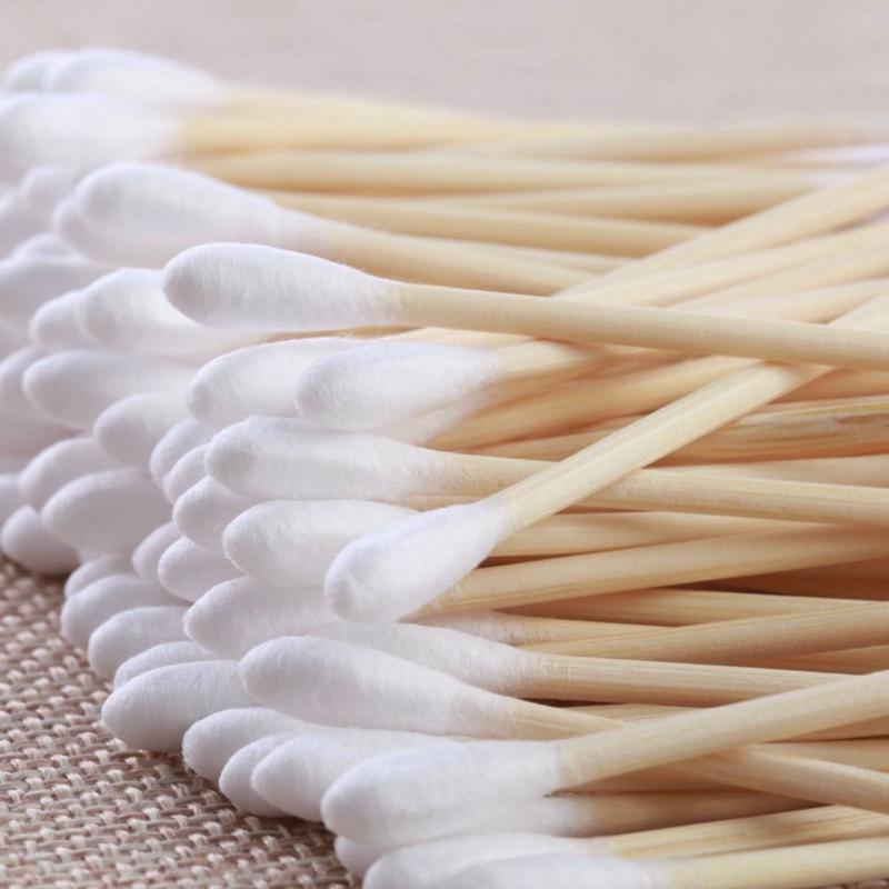 Tăm bông cán gỗ 2 đầu, bịch 100 cây, tiết kiệm trong việc vệ sinh mi, tháo mi (dụng cụ nối mi) 7