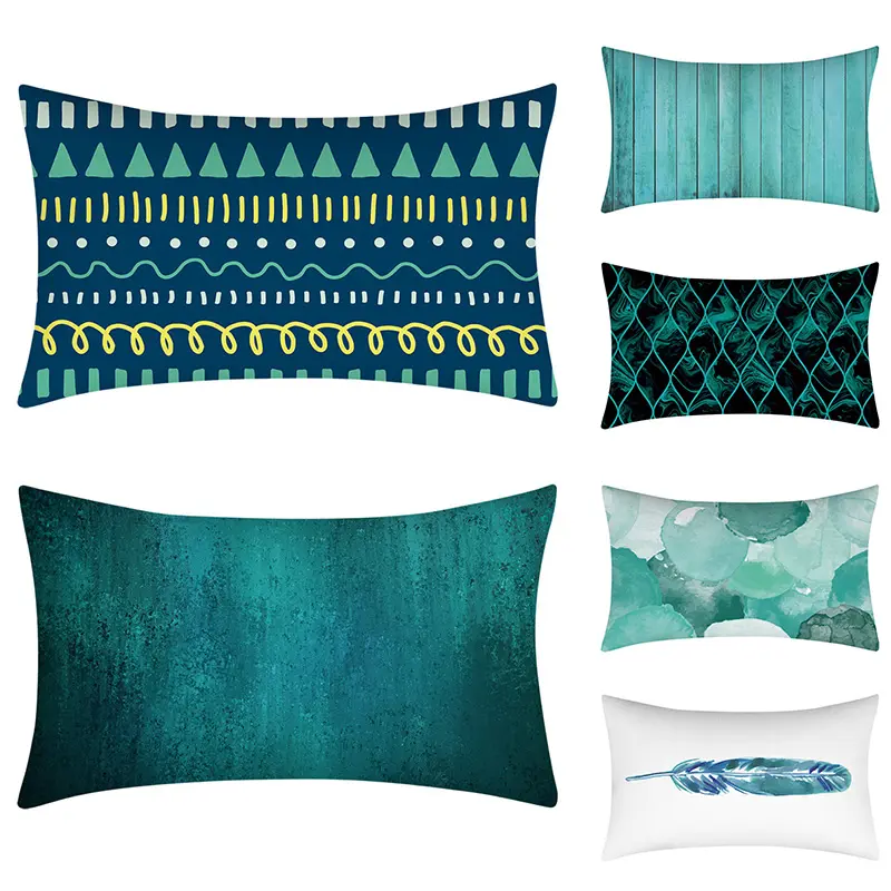 1PC 30x50cm Teal Blue Lumbar Pillowcase Rectangular Cushion Cover Protector Sofa Throw Pillow Case Living Room Bedroom Home Decor