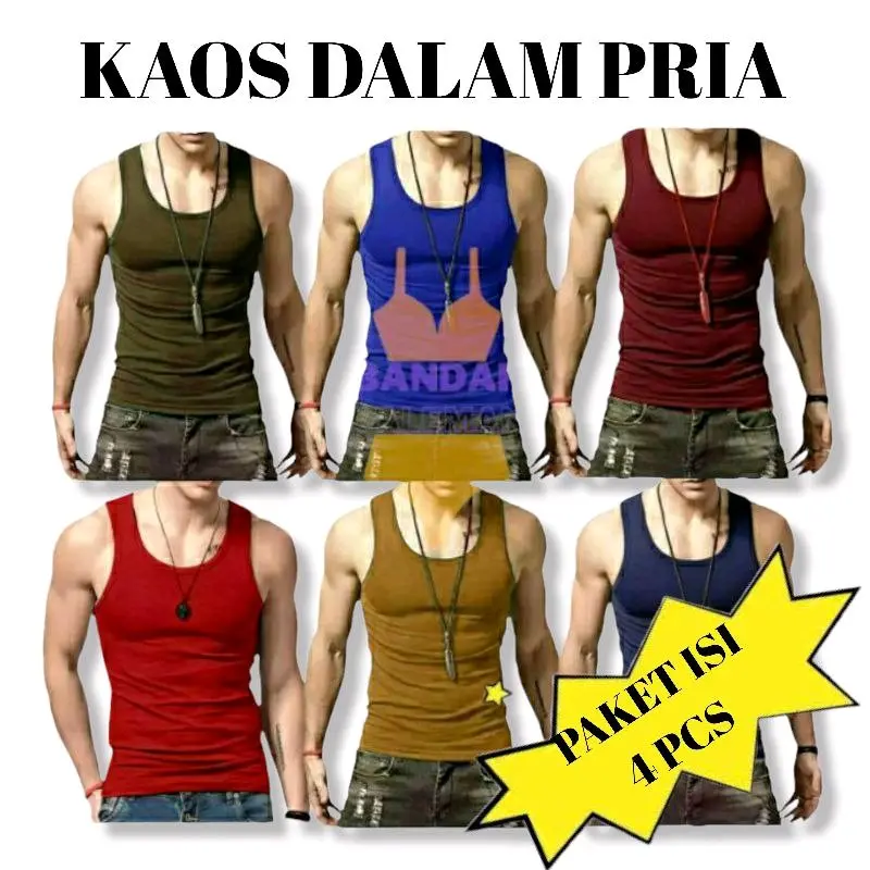 PAKET ISI 4 Kaos Singlet Tanktop Pria Dewasa Murah Lembut 8 Warna Katun
