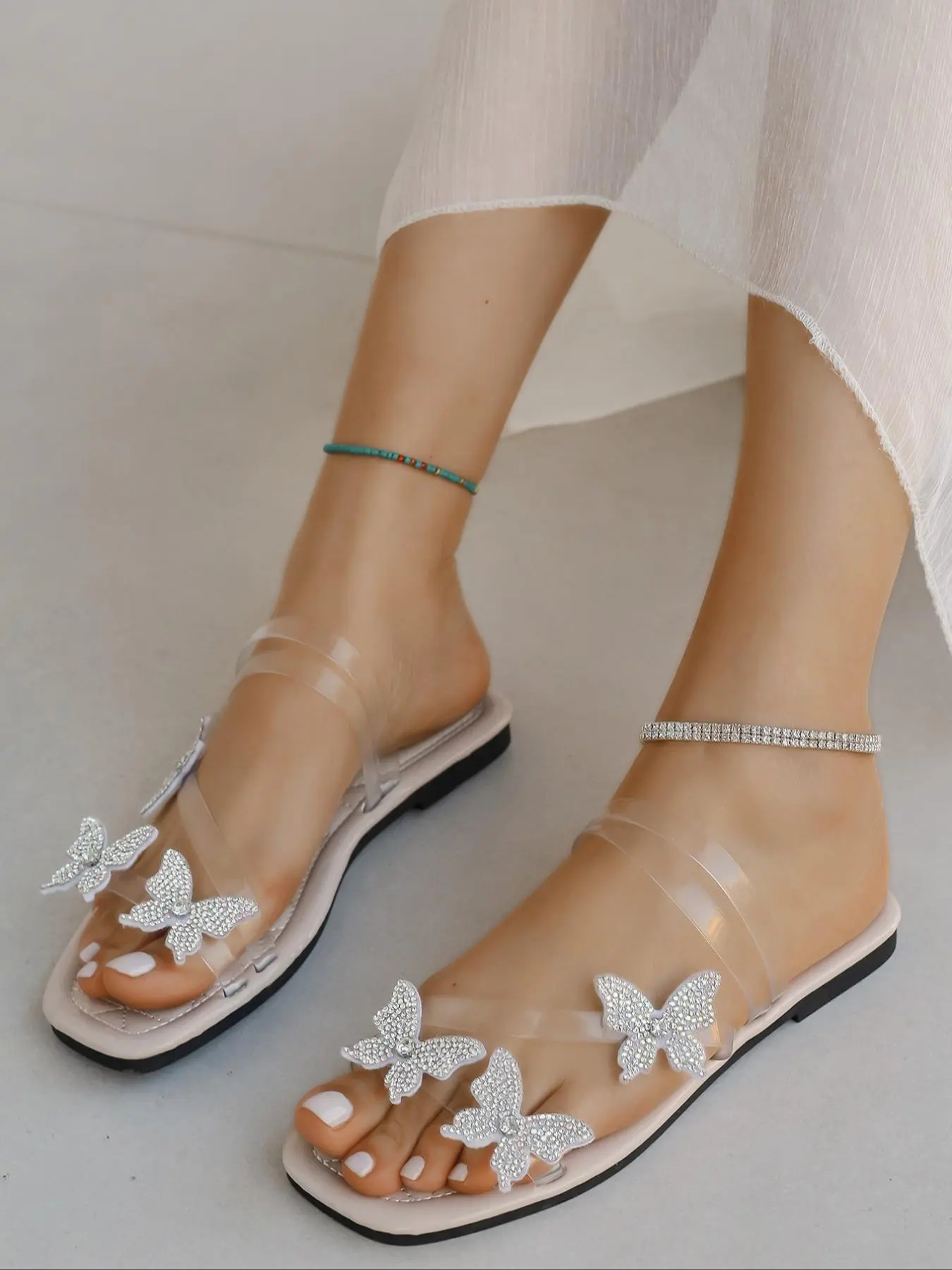 Women's Fashionable Butterfly Decor Transparent Strap Sandals, Casual Versatile Sandals for Summer, Lightweight Breathable Comfortable Shoes for Daily Wear