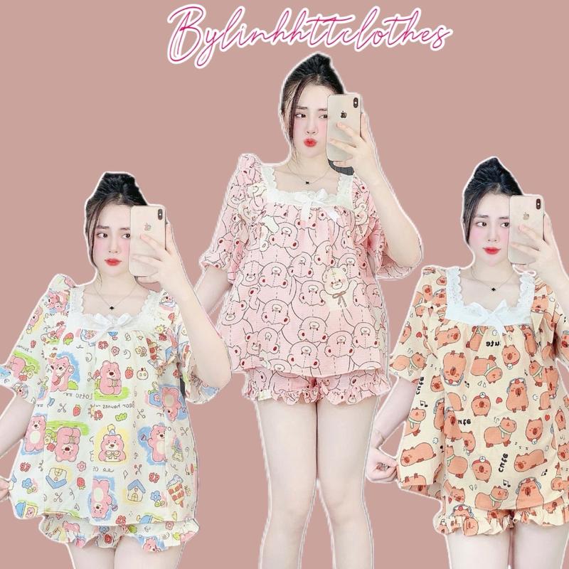 Set bộ áo tay ngắn quần ngắn phối ren đũi form rộng babydoll