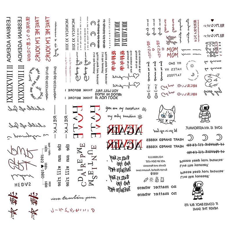 Cute Cartoon Animal & English Short Sentence Pattern Temporary Tattoo Sticker, 62pcs/set Waterproof Long Lasting Fake Tattoo Sticker, Body Art Decoration for Women & Girls 1