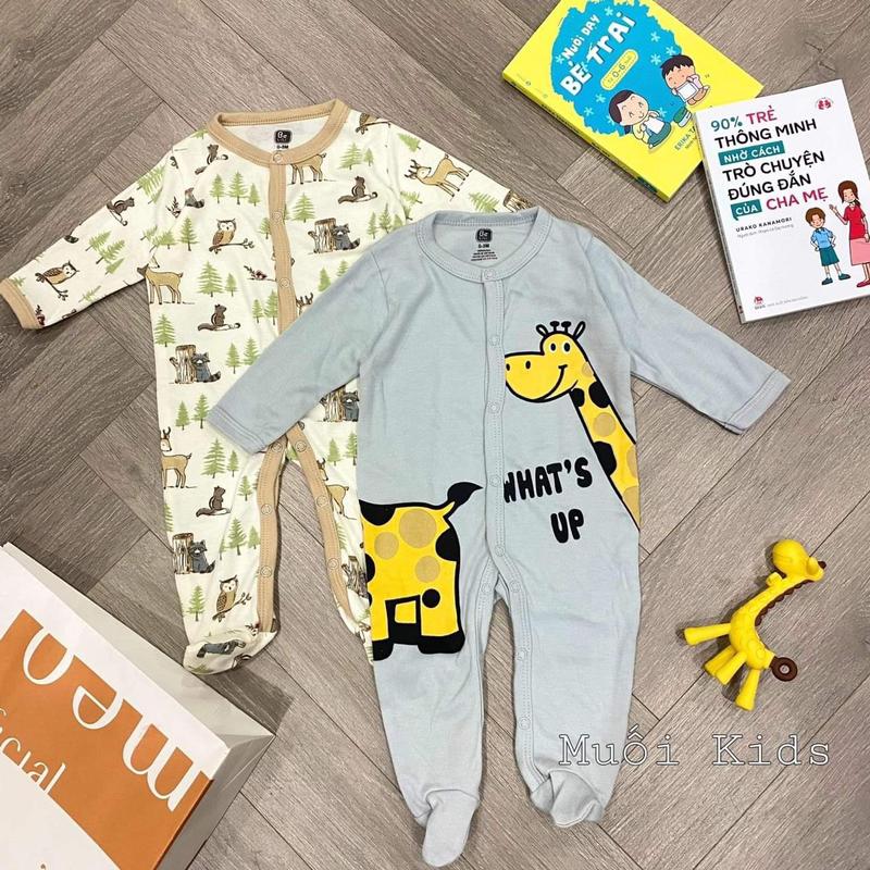 Body Cho Bé Set 2 Cái Body Liền Tất Cho Bé Trai Và Bé Gái SZ Từ Sơ Sinh Đến 1 Tuổi Cotton body cho bé mặc đi ngủ nằm điều hoà mùa đông cho bé bodysuit bổ mắt quanao  tresosinh