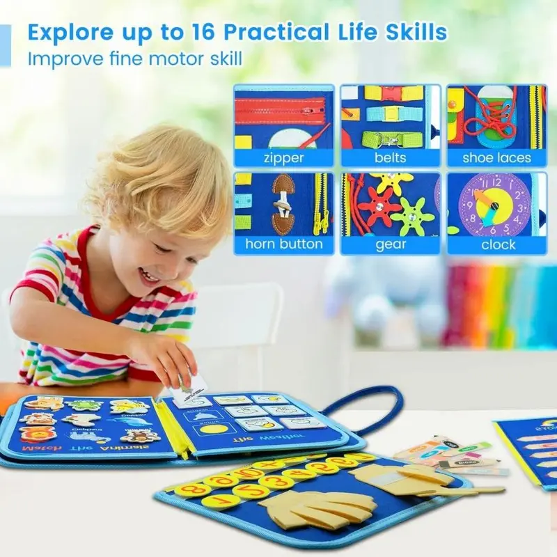 8 Pages Baby Sensory Toy, Portable Baby Busy Board for Motor Skill, Montessori Learning Sensory Play Toy for Home Nursery Use, Christmas Gift 6