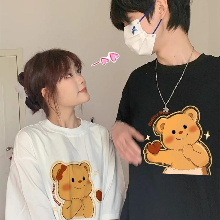 Product Introduction of Exclusive women's T-shirt series: Korean style loose design butter teddy bear short sleeved T-shirt and couple outfit - women's oversized casual T-shirt 3