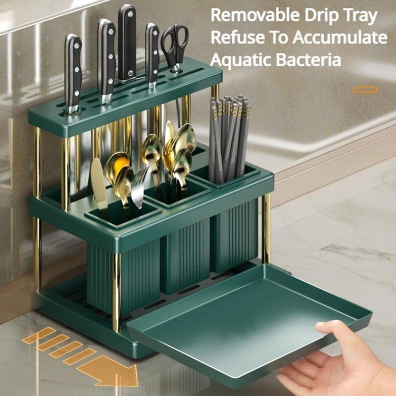 Giá Để Đồ Nhà Bếp, Giá Để Dao Kéo Và Đũa, Giá Để Ráo Nước, Với Khay Bắt Nước Có Thể Tháo Rời Nĩa, S9E1 Kitchen