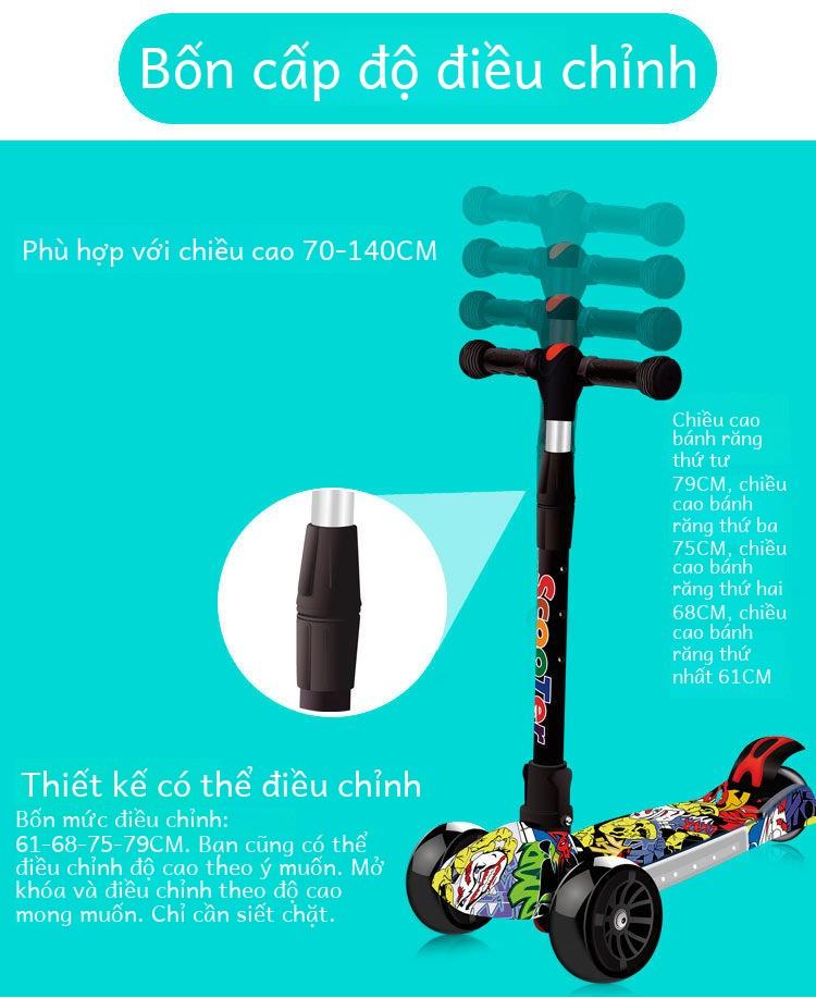 Product Introduction of Xe Tay Ga Trẻ Em, Đồ Chơi Ngoài Trời, Thích Hợp Cho Trẻ Em Từ 2-12 Tuổi, Có Thể Điều Chỉnh, Đèn Lung Linh, Bàn Đạp Có Thể Gập Lại Xe Xoắn 7