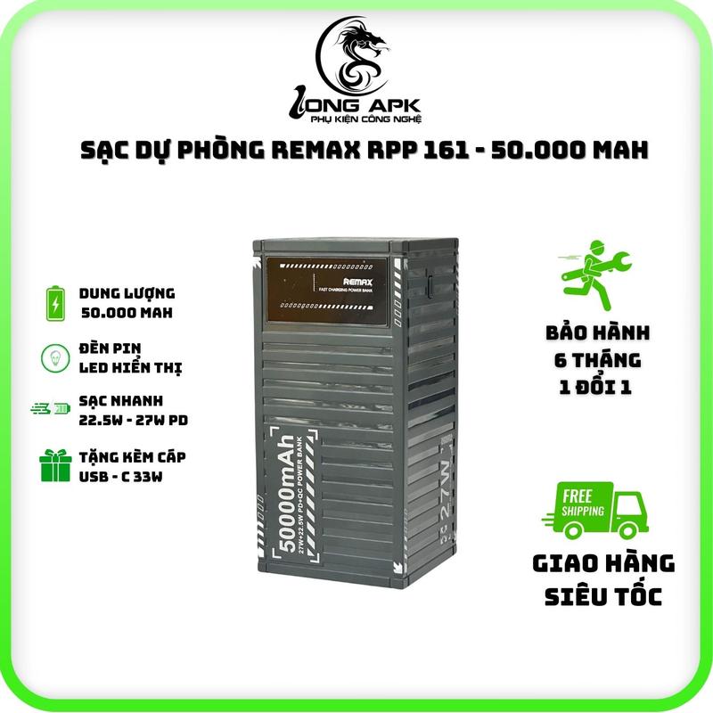 Pin sạc dự phòng REMAX RPP 161 - 50000 mah container sạc nhanh điện thoại 27w - 22.5w Sạc Pin