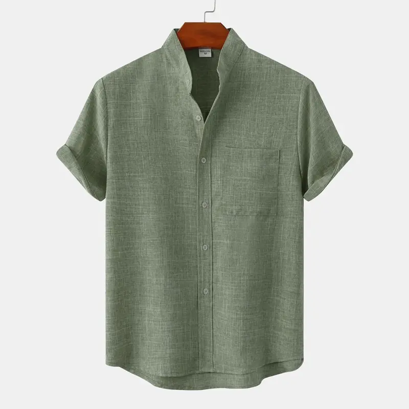 Áo Polo Nam, Màu Trơn Chất Liệu Cotton Và Vải Lanh, Cài Nút, Dáng Ôm, ngắn Tay, Có Túi, Có Màu Đen, Đỏ, Nâu, Xanh Lá Cây Nhạt, Xanh Lá Cây Đậm Và Kaki, Thích Hợp Mặc Trang Trọng Cho Nam Shirt Menswear 4