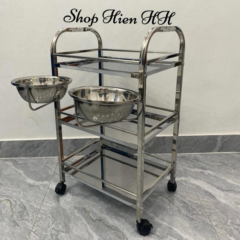 [ XE INOC 3 TẦNG ] Xe Đẩy inox kệ Đẩy inox 3 tầng có bát nước chuyên dùng cho spa thẩm mỹ viện Kitchen