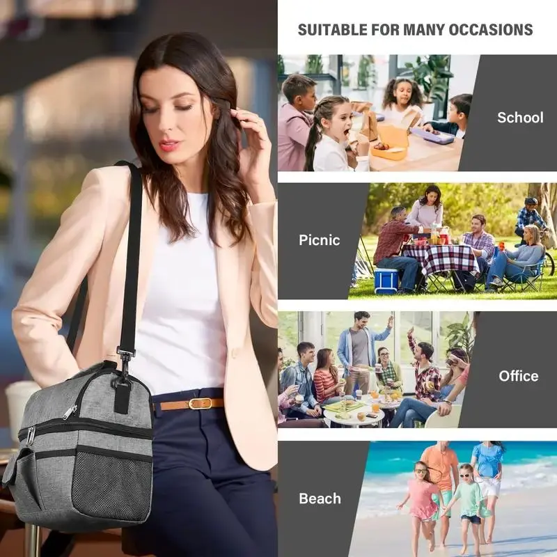 Large Capacity Insulated Lunch Bag, 1 Count Portable Lunch Box Storage Bag with Handle & Strap, Lunch Box Tote Bag for Work, School, Travel, Picnic 4