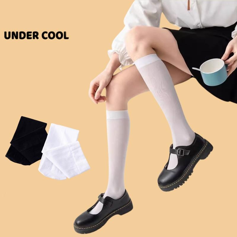 Tất Nữ Cổ Cao Đùi Trơn Đen Trắng UNDERCOOL Tất Ống Dài Qua Bắp Chân 42cm Dành Cho Nữ phong cách Nữ Sinh Hàn Quốc  TC67 1