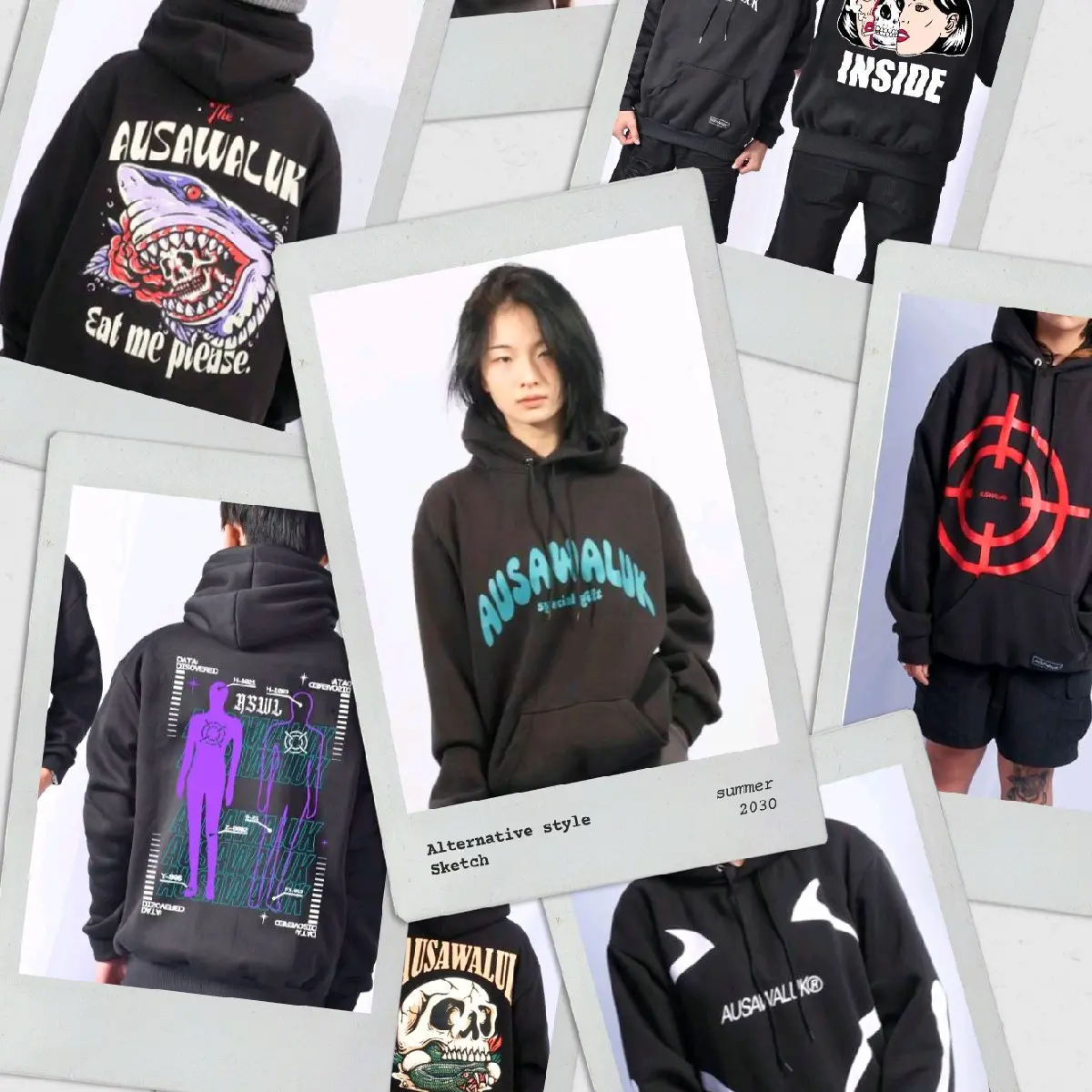 เสื้อฮู้ดแขนยาวลายสตรีท AUSAWALUK เสื้อแขนยาวสกรีนลาย เสื้อกันหนาวแขนยาว