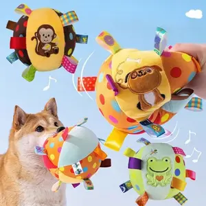 Mainan Boneka Jingle Ball Anjing Kucing/Boneka Gigitan Anjing Kucing Bunyi Bentuk Kartun Bahan Plush/Bola Mewah Tumbuh Gigi Yang Tahan Gigitan Yang Memakan Energi/Mainan Anjing Pet Squeaky Toy