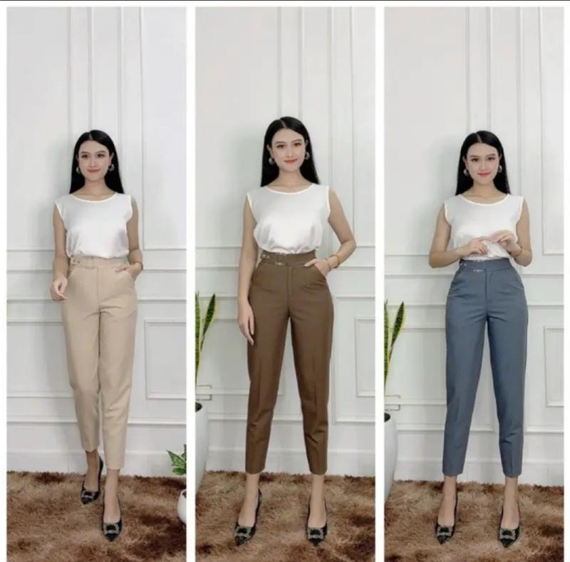  Quần baggy cạp kiểu ống ôm đai vuông 