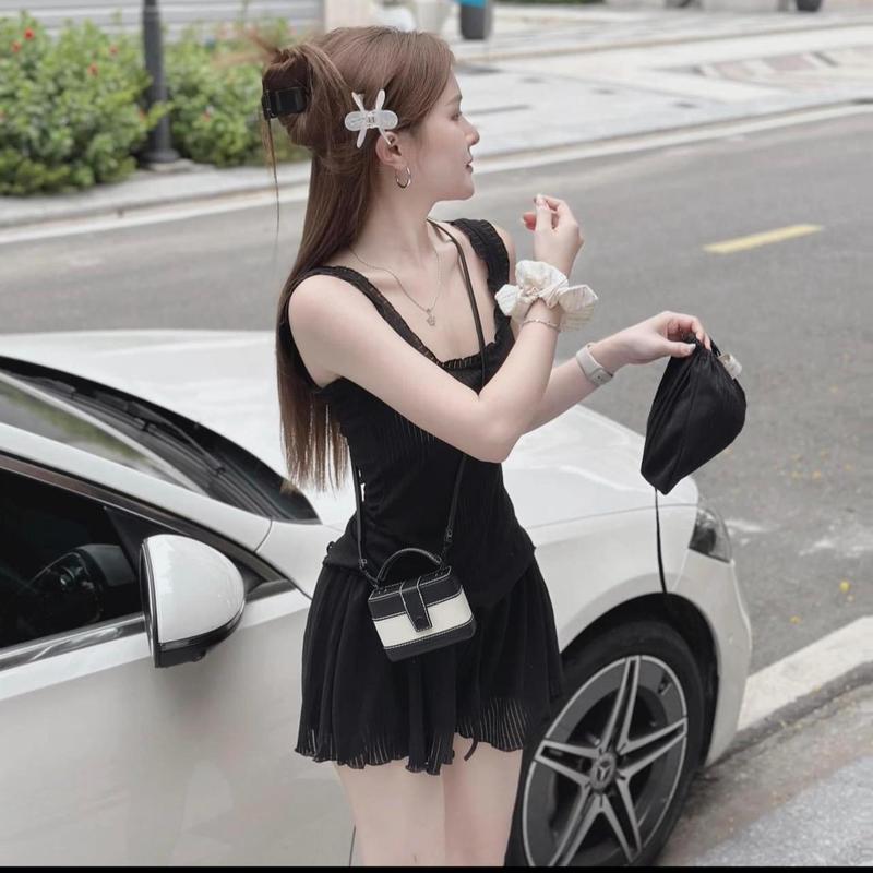 ￼Bộ ngủ áo ba lỗ quần viền bèo thun tăm, Sét đồ ngủ sexxy co giãn chất mát lạnh