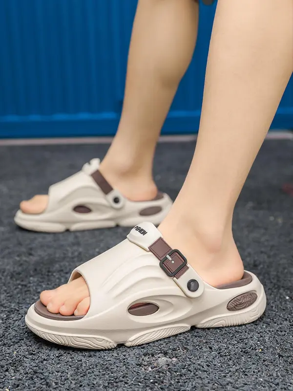 Men's Colorblock Patchwork Design Slides, Casual Comfortable Non-slip Slippers for Summer, Soft Comfy Home Slippers for Indoor Outdoor Wear, Walking Shoes 6