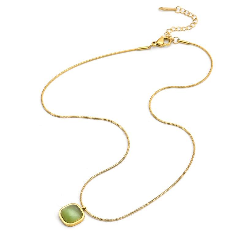 Product Introduction of New Bohemian Necklace Titanium Steel Green Sugar Cube Irregular Square Pendant Versatile Accessories Female Jewelry Gift 3