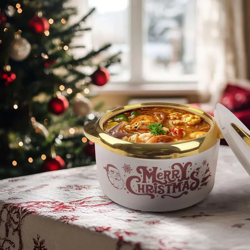 Christmas Themed Food Warmer Set, 3 Counts/set Including 1.5L/2L/2.5L Thermal Casserole Dish with Lid, Insulated Stainless Steel Container for Hot & Cold Food 2