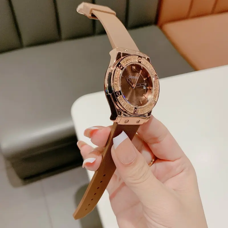 A36 đồng hồ thời trang nam nữ dây silicon size 38mm viền đá Watch Đeo Tay Women 6