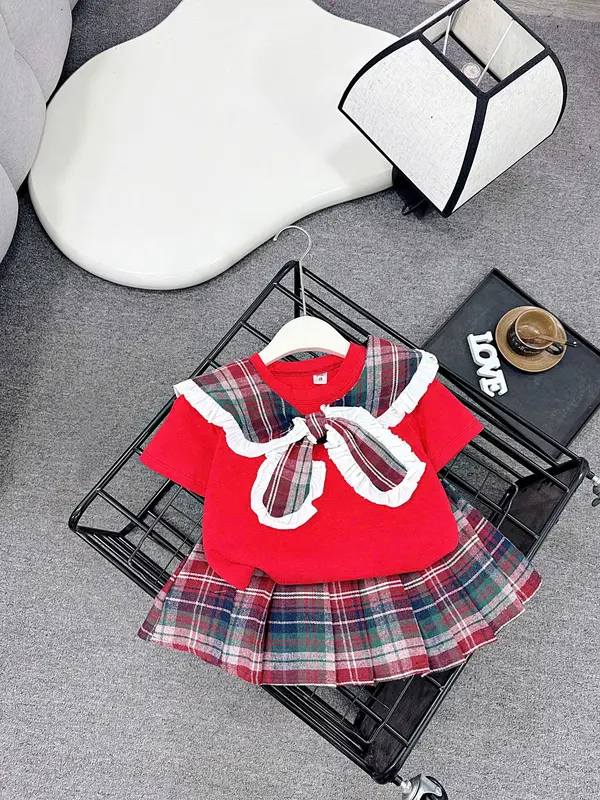 Bộ Áo + Chân Váy 13-26 kg  chân váy kẻ cổ bèo  cho bé gái 3
