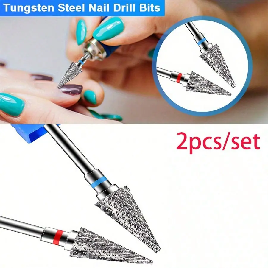Professional 2 Pack Nail Drill Bits For Acrylic Nails - Electric Nail Drill Bits With 3/32" Shank For Home Salon Manicure