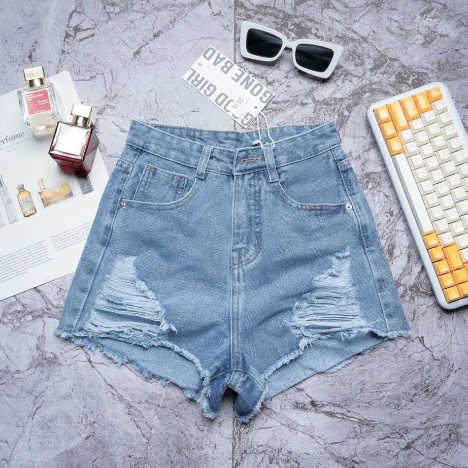 Quần short đùi nữ rách lưng cao