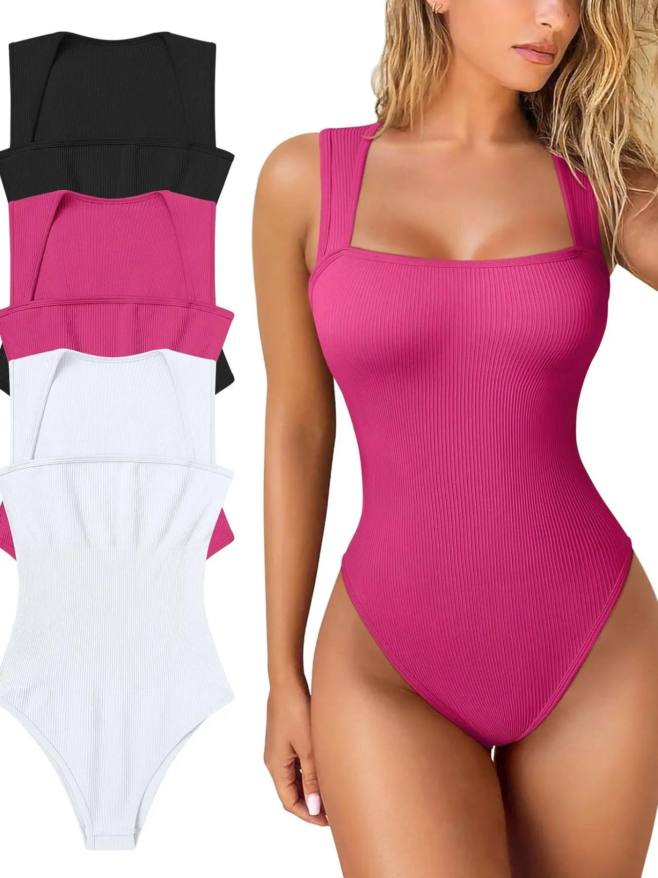 Women's Solid Square Neck Bodysuit, Open Crotch Design Casual Comfortable Sleeveless Bodysuit for Yoga Gym Workout, Ladies Clothes for All Seasons