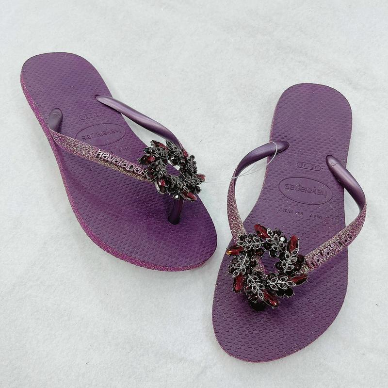 DÉP HAVAIANAS KIM TUYẾN VIỀN TÍM MIX CHARM - LINDATRAN