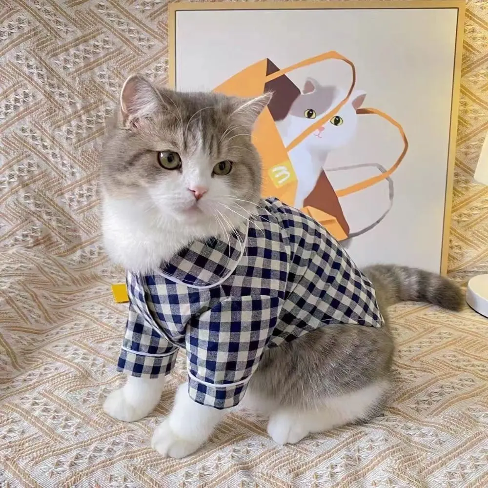 Pet Accessories Leisure Pet Sleepwear Breathable Plaid Cotton Cat Small Shirt Comfortable Dog Pajamas For Puppy Cat Spring Summer