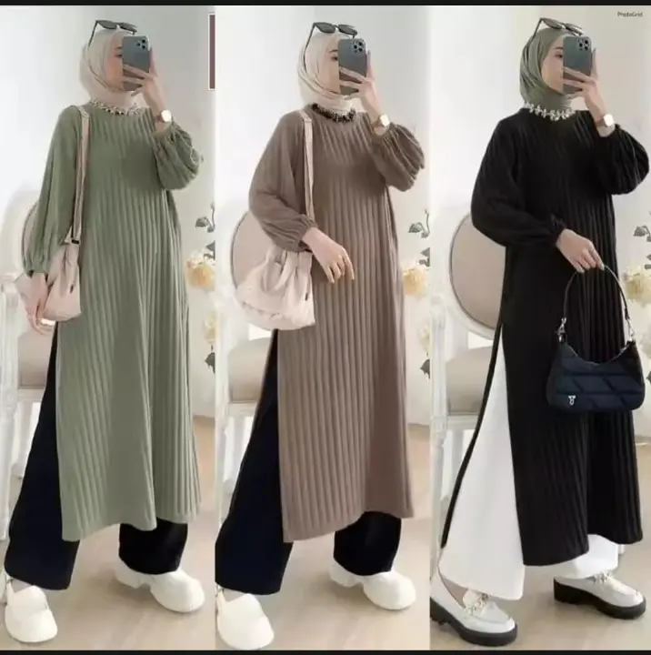 LONG TUNIK KENIT HORNET PREMIUM TEBAL JUMBO XXL LENGAN KARET Panjang Muslim Atasan High Polos