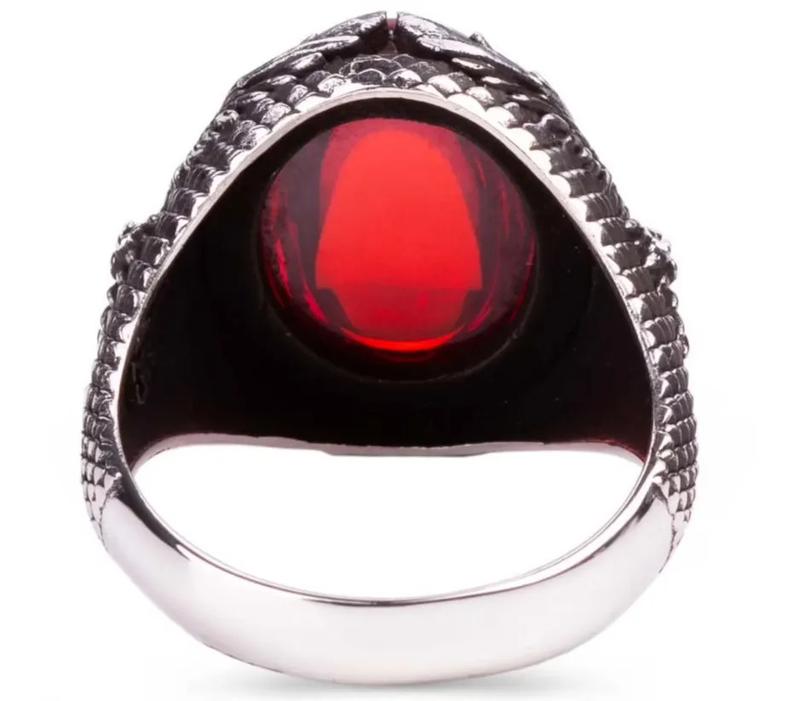 Product Introduction of Cincin Ruby Helang Ukiran Vintaj, Untuk Lelaki, Cincin Fesyen Punk Perak, Sesuai untuk Perkahwinan, Pertunangan, dan Pesta, Aksesori Barang Kemas, Borong, Ketibaan Baru Rings Matte 6