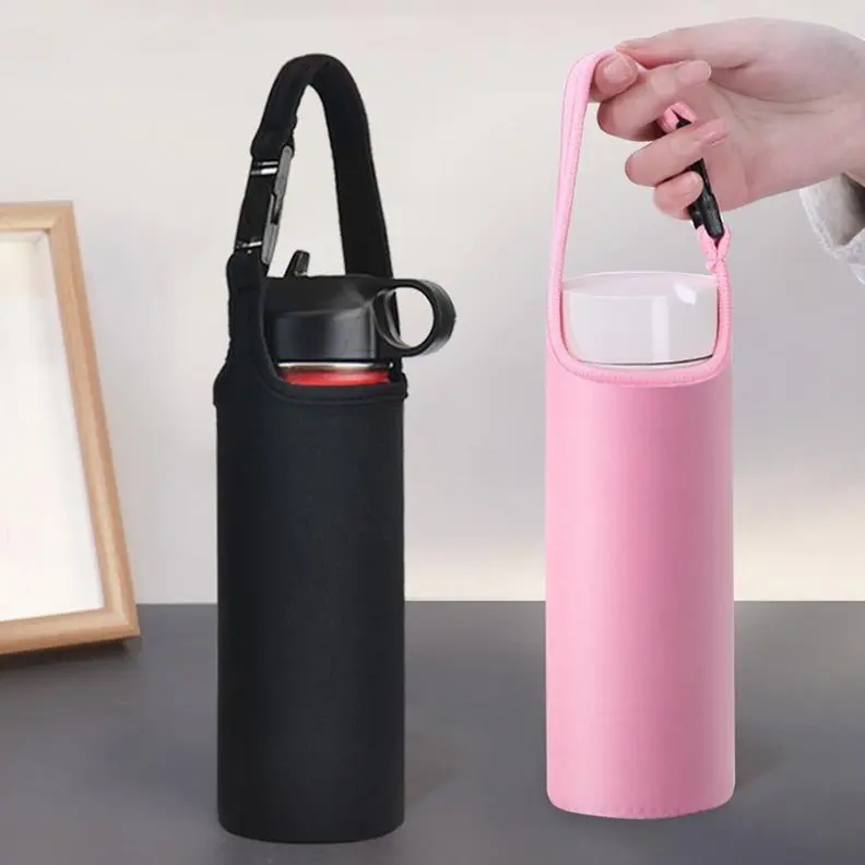 [Loại dày] Túi Đựng Bình Nước 450ml - 600ml Cách Nhiệt Màu Trơn Có Nắp Đậy Tiện Dụng 1