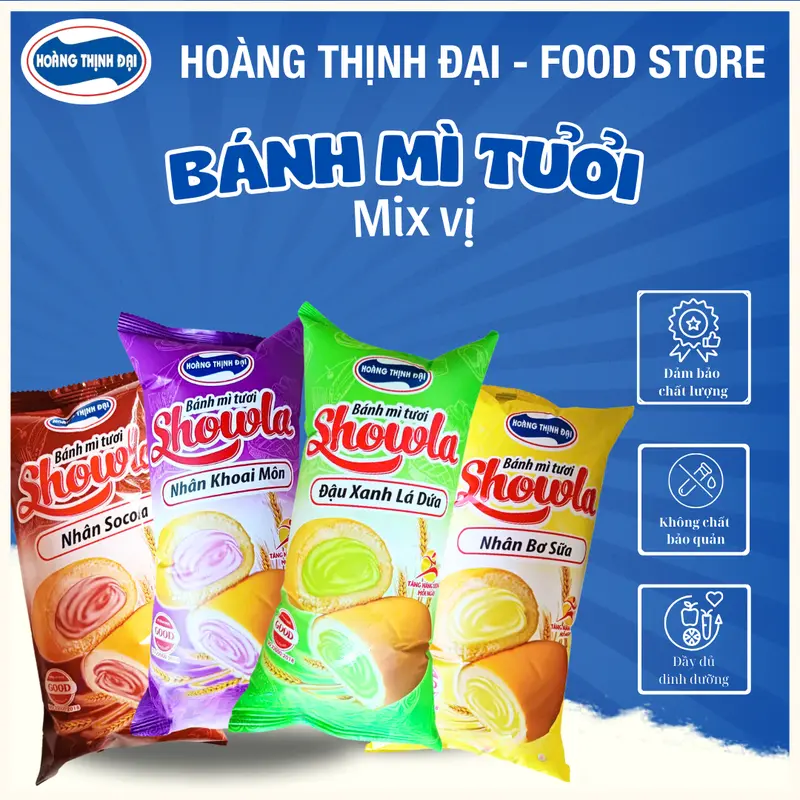 Combo 10 bánh mì ngọt mix 4 vị, gói 60 gram tặng thêm 1 bánh bông lan  - Hoàng Thịnh Đại Food Store 0