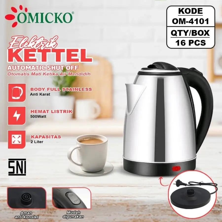 Teko Listrik /Teko Kettle Electric Teko Listrik 2 Liter 400 Watt Stainlis Stil Pemanas Air Ceret Kabel
