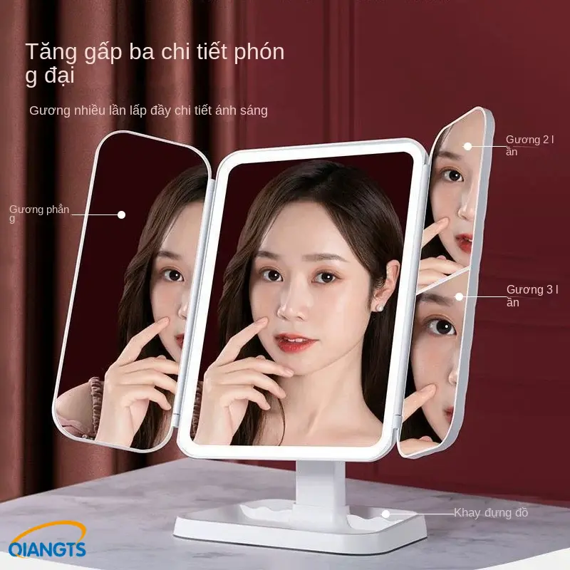 Gương Để Bàn QIANGTS (Một món quà tuyệt vời dành cho nữ thần) Trang Điểm, Đèn LED 3 Màu Làm Đẹp Cửa Gập Mở 2 Cánh,Trang Điểm Cảm Ứng 3 Chế Độ Ánh Sáng Sạc Điện USB 3 chế độ ánh sáng，Eyeshadow Mỹ Phẩm Cosmetic 5