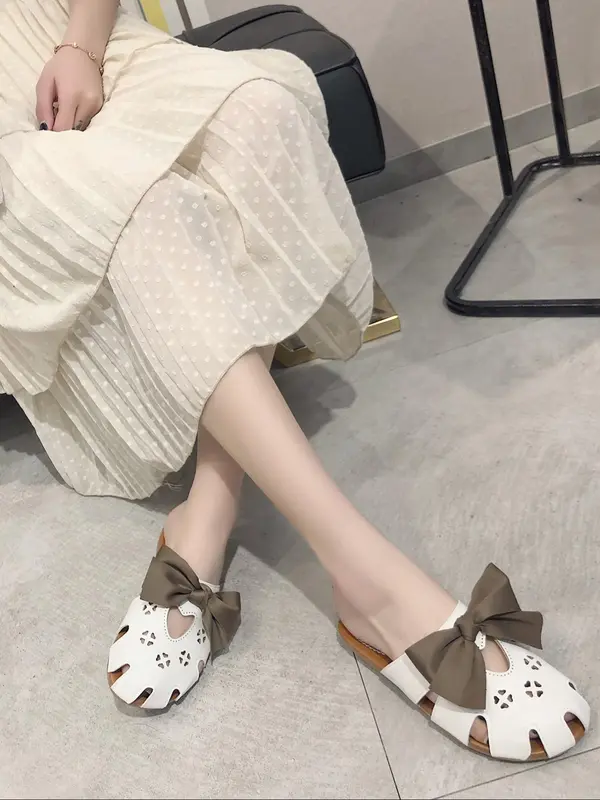 Women's Fashionable Bowknot Design Slides, Casual Comfortable Breathable Slides for Summer, Female All-match Round Toe Slippers for Daily Wear, Walking Shoes 3