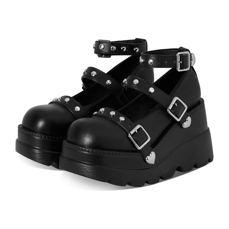 Women's Gothic Platform Mary Jane Cute Bow Gothic Pumps Adjustable ...