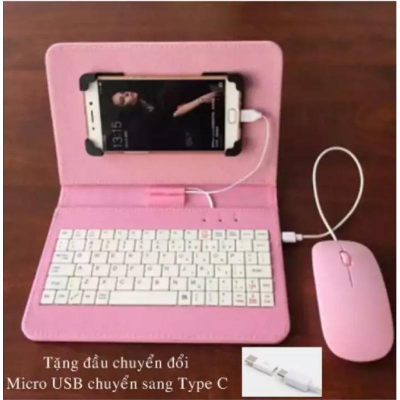 Combo bao da bàn phím kèm chuột + lót chuột và đầu chuyển đổi Type-C cho điện thoại, máy tính bảng từ 4.5-7 inch