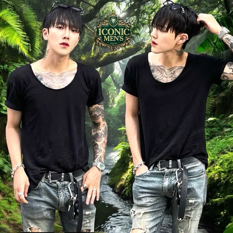 Áo thun nam cổ khoét sâu vải thun lụa mỏng,mát,mềm,mịn, form slim fit [Mã 36]