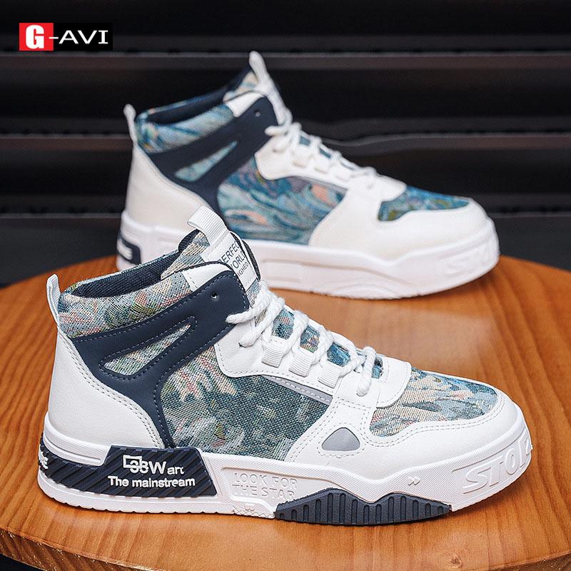 Giày bốt nam cổ lỡ G-AVI Hot trend 2024  kiểu dáng trẻ trung, phong các cá tính T66 Sneaker Shoes Đế Bằng Cao Su Hoa