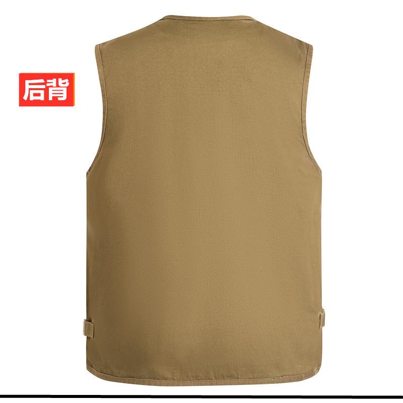 Product Introduction of Spring and Autumn Pure Cotton Men's Vest Middle-Aged and Elderly Hurdle Vest Jacket Men's Dad Button with Buttons Multi-Pocket Vest Menswear Tops Lingerie Gilet Waistcoat Beige Plain Human Tropical 27