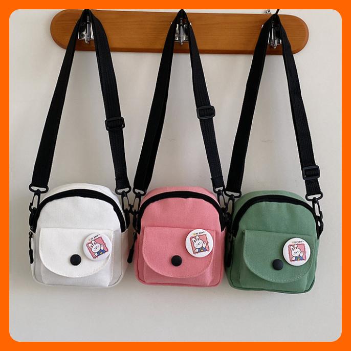 Túi chéo đeo vai nữ mini cute vải canvas trơn nhiều màu xinh tặng ghim cài gấu đi chơi đẹp giá rẻ Bag Đeo Chéo