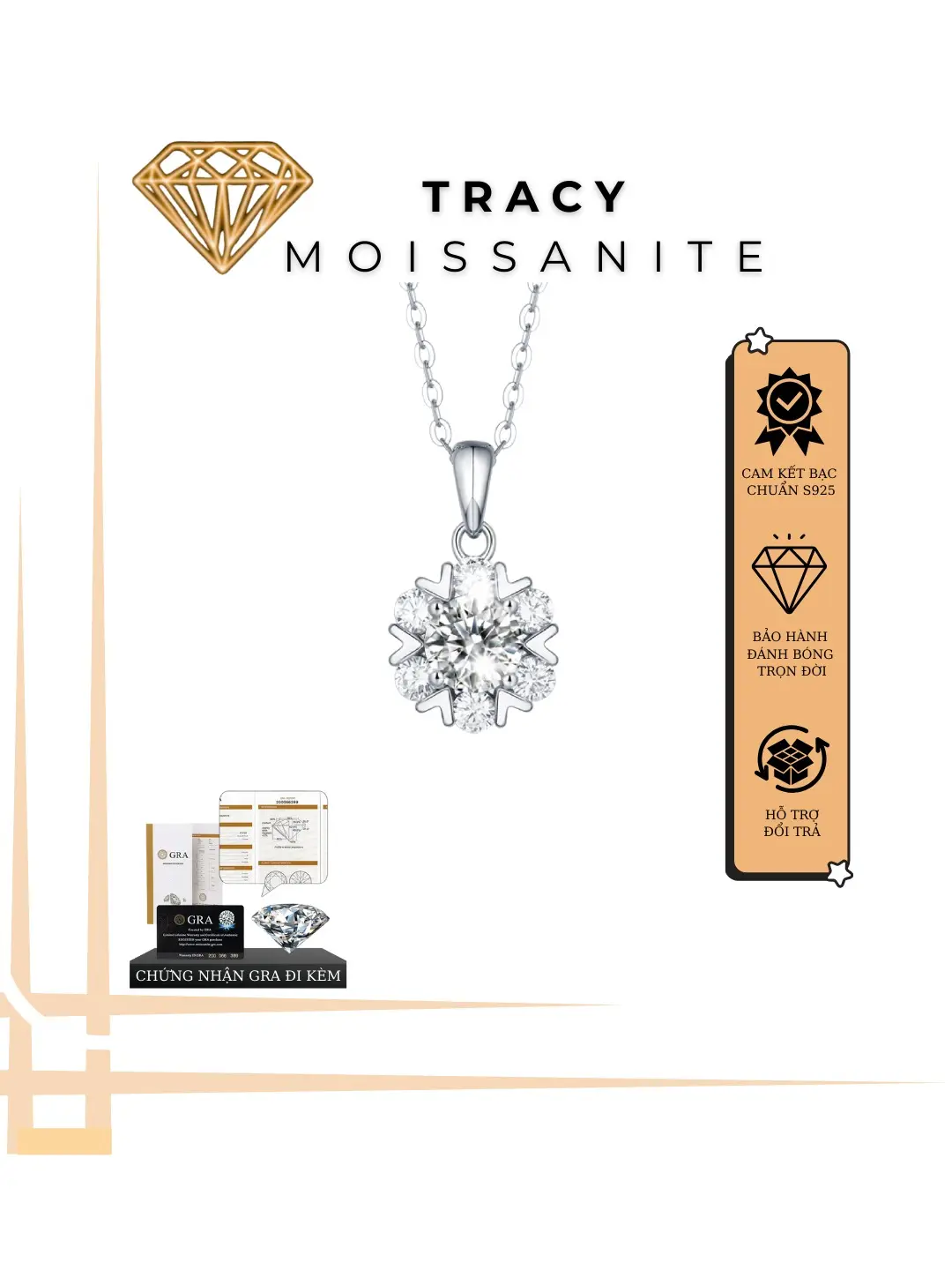 1CARAT [Đá Moissanite] , Dây chuyền Romantic Snowflake Moissanite, Bạc s925 si vàng trắng 18k,Sang Trọng, Tinh Tế, Kiểm Đinh GRA