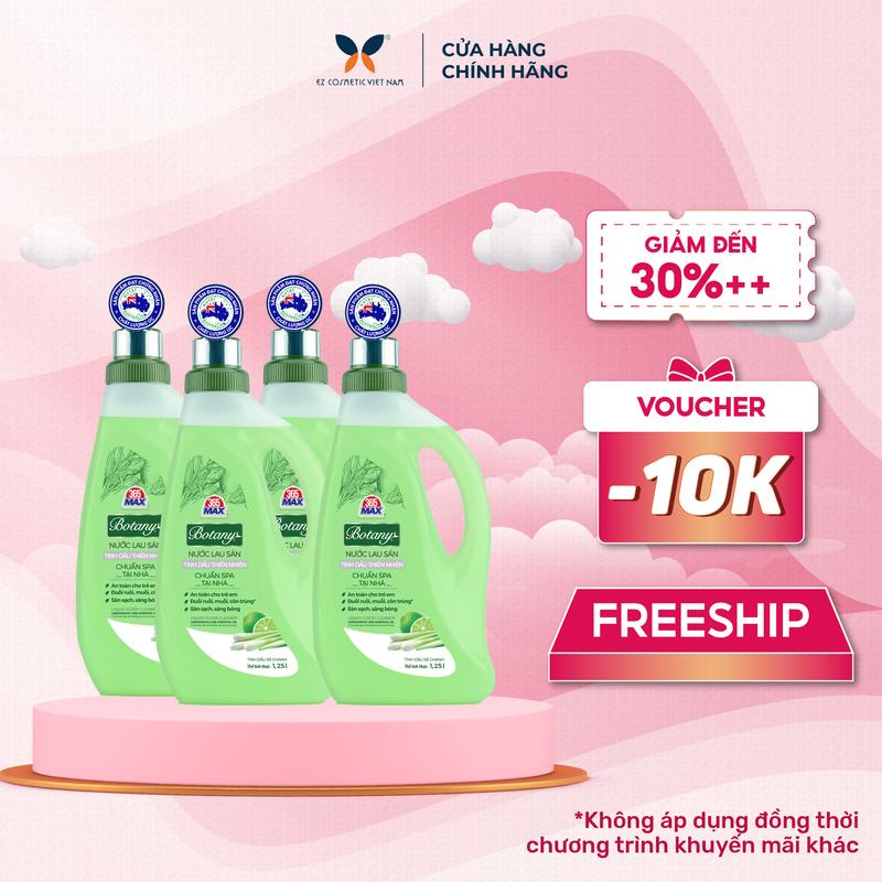 Combo 4 Chai Nước Lau Sàn 365 Max Botany Tinh Dầu Sả Chanh thiên nhiên chai 1.25 lít làm sạch bóng sàn nhà, ngăn côn trùng, an toàn cho da trẻ em