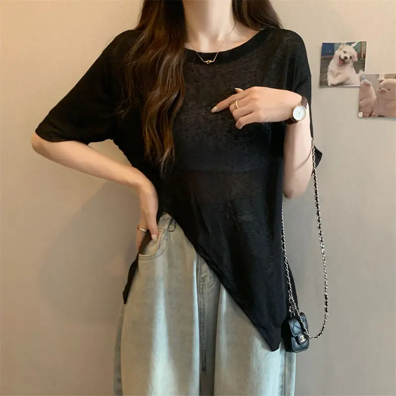 Áo Chống Nắng, Ngoại Cỡ, Thoáng Khí Và Mỏng, Áo Thun ngắn Tay Mùa Hè, Dành Cho Phụ Nữ Ngoại Cỡ, Thiết Kế Xẻ Tà Bó Sát Hàng Mới Về, Mặt Hàng Hot, Được Thu Thập Bởi 8724 Người