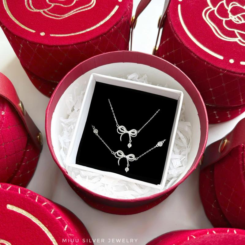 [Tặng 1 hũ đá phong thuỷ] Hộp quà túi xách + trang sức bạc 925 dây chuyền, lắc tay - Độc quyền Miuu Silver