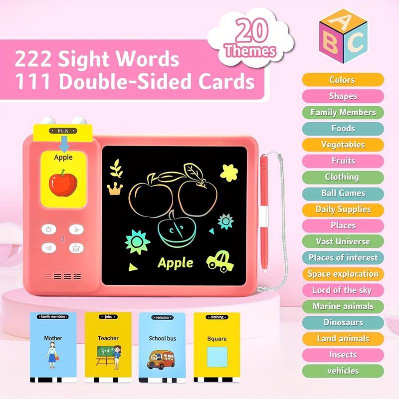 Product Introduction of 222 Sight Words Talking Flash Cards Learning Tablet - Educational LCD Drawing Doodle Board for Speech Therapy, Autism, and Sensory Development 5